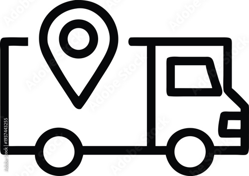A delivery truck with a GPS location pin indicating tracking services or destination arrival