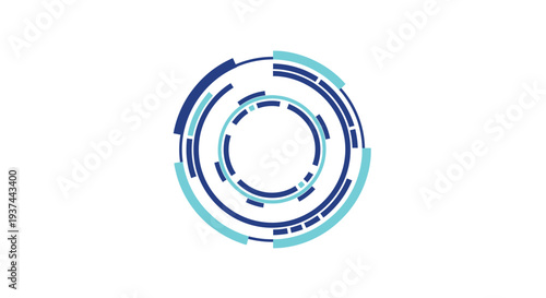 Abstract circular design featuring concentric rings and dashed lines