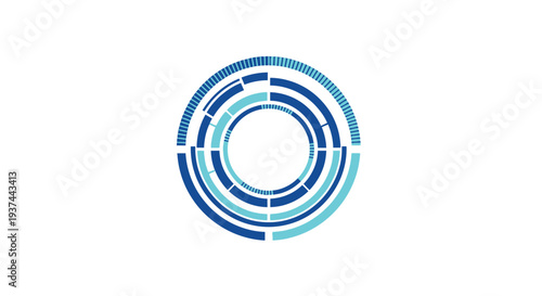 Abstract circular design featuring concentric rings in shades of blue