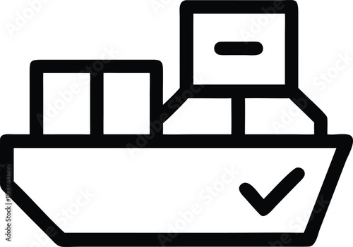 A reliable shipping container vessel icon representing global logistics and secure delivery services