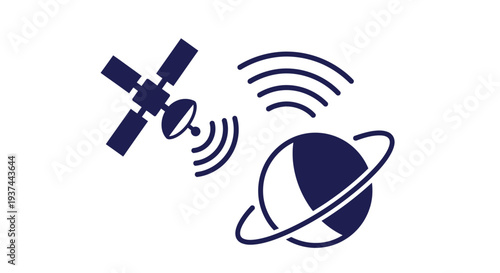 Satellite transmitting a signal to earth with orbital rings shown