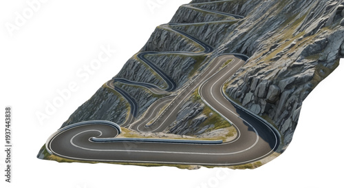 Racing track with many turns and curves.