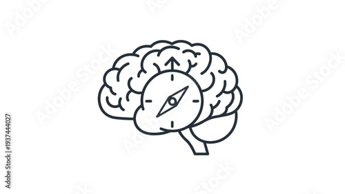 Human Brain with Clock Inside Illustration.