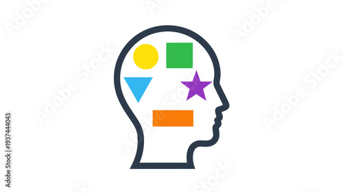 Human Head Profile with Colored Shapes.