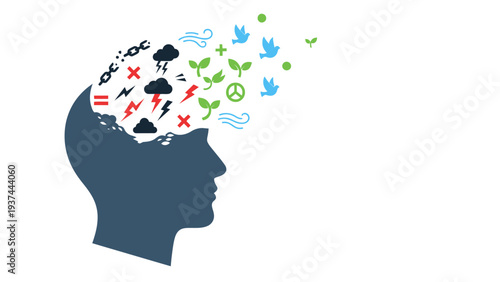 Human Head Silhouette with Thoughts and Ideas.