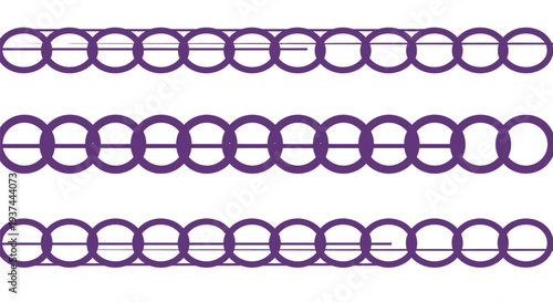 Purple repeating pattern of interconnected circles and horizontal lines