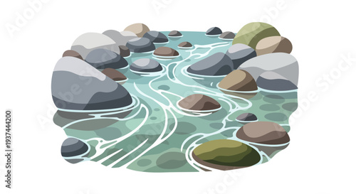 Rocks in a Winding Water Stream.