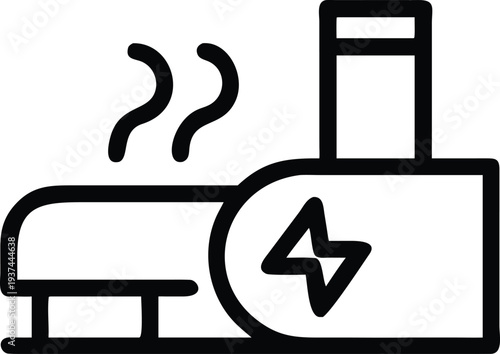 An outline icon showing a geothermal power plant with steam and a lightning bolt for energy production