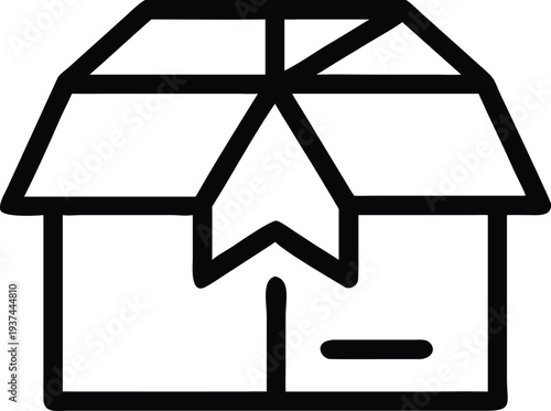 An outline illustration of an open cardboard box for packaging and delivery services