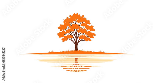 Tree with orange leaves standing alone.