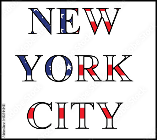New York City text filled with American flag pattern representing patriotism, United States identity, and connection to the iconic city.