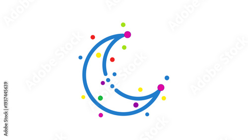 Colorful crescent shape with dots.