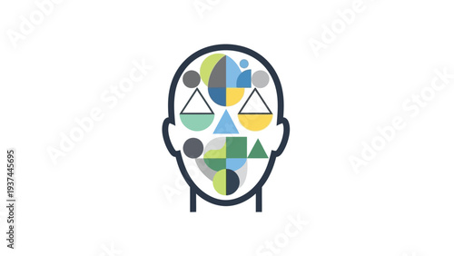 Colorful geometric shapes in head.