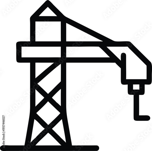 Bold tower crane outline icon representing urban construction and heavy lifting operations development