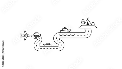 Line Art Travel Route Map Illustration.