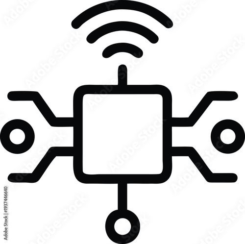 Central Processing Chip Icon Illustrating Core Technology with Wireless Communication and Data Processing