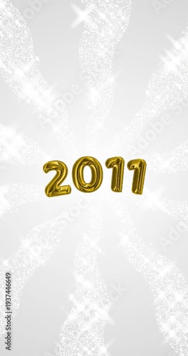 2011 number - 3D Golden foil balloon floating on spiral gray glitter background