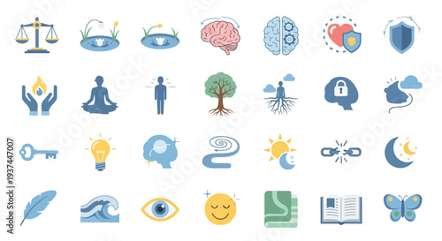 Collection of various thought and thought process icons.