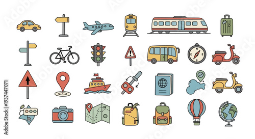 Collection of various travel icons.