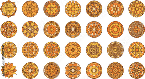 Islamic Geometric Ornament Collection with Decorative Mandala Patterns and Traditional Arabic Mosaic Vector Design Set