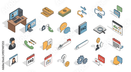Colorful business icons on white background.