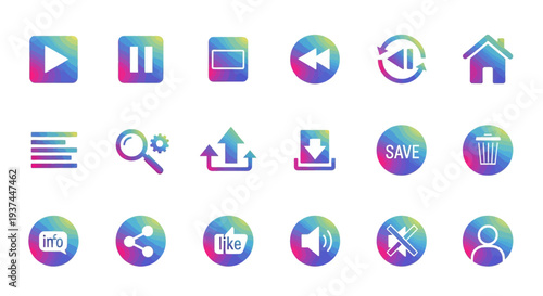 Colorful media and media icons set.
