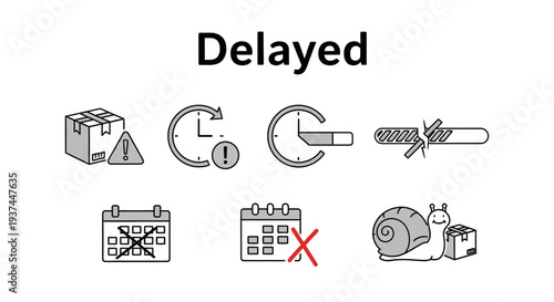 Delayed icons on white background.
