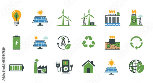 Eco friendly energy icons and symbols.