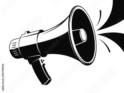 Black and White Megaphone Illustration with Sound Waves