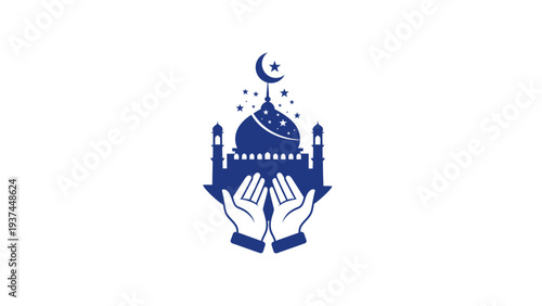 Mosque Icon with Hands and Crescent.