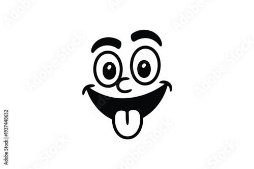 Cartoon face with wide eyes and tongue out, playful emoticon expression