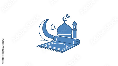 Mosque Prayer Mat Crescent Moon Illustration.