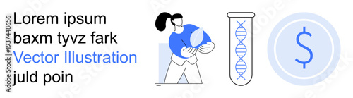 Biotechnology, scientific research, healthcare, finance, genetics, economic impact. A scientist analyzing DNA structure and dollar symbol. Biotechnology and scientific research through visual