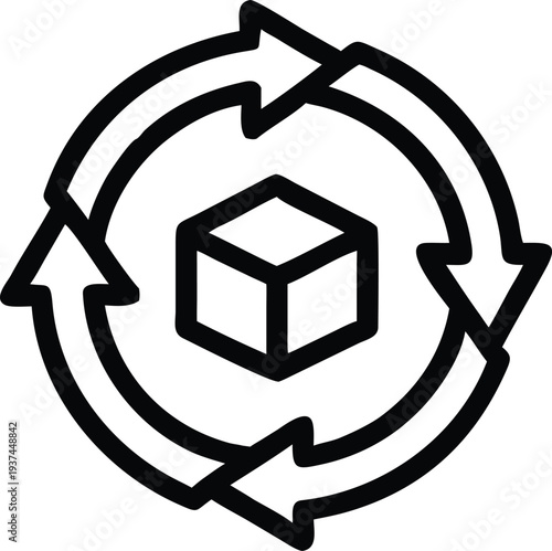 Continuous product lifecycle management with circular arrows depicting efficient supply chain logistics operations