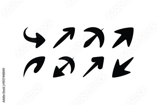Black Arrows on White Background, Directional Symbols, Pointers, and Icons