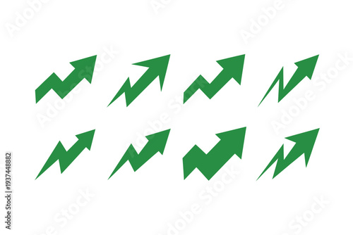 Green Arrows Pointing Upward, Growth, Success, and Progress Symbols on White Background