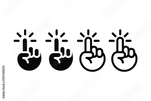 Clicking Hand Icons in Black and White, Interactive Symbols for User Engagement and Feedback