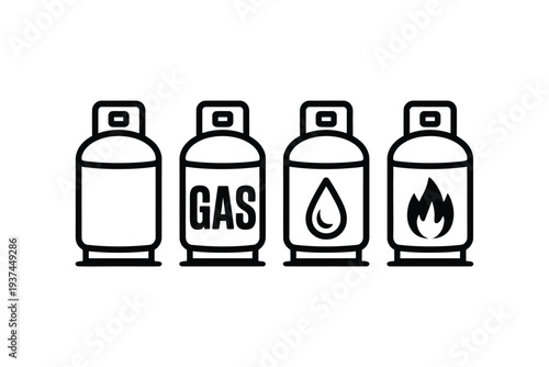 Four Gas Cylinders with Different Symbols