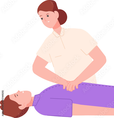 Cpr procedure. Woman make cardiopulmonary resuscitation on man