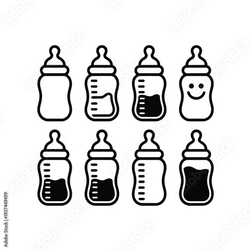 Baby Bottles in Various States of Fullness Illustration