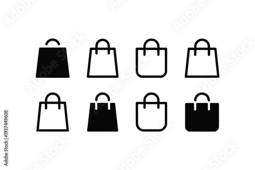 Black and White Handbag Icons Set for Shopping and Fashion Design