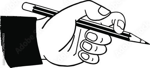 A hand holding a pencil in a writing position with fingers wrapped around it