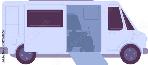 Van with handicap boarding. Disability equipped transport icon