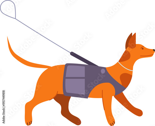 Guide dog on leash. Blind support animal icon
