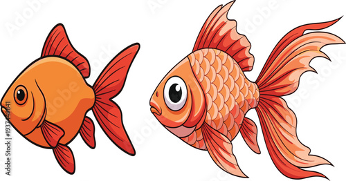 Cartoon Style Goldfish Illustration with Vibrant Colors and Detailed Scales for Aquatic Design