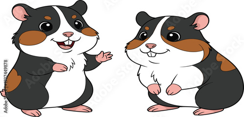 Cartoon Style Guinea Pigs with Cute Expressions and Playful Poses