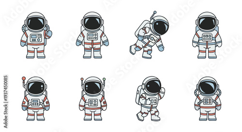 Cute cartoon astronauts set with different poses and space suits, perfect for kids projects and space-themed designs