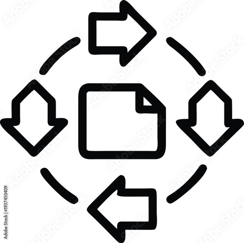 Document Processing and Data Flow Exchange with Inbound Outbound Arrows Icon