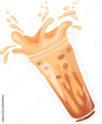 Boba tea splash. Tasty cold drink drawing