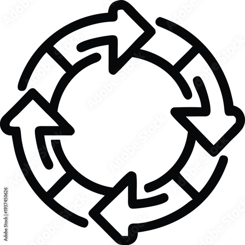 Dynamic circular arrows icon representing continuous refresh and recycling process flow